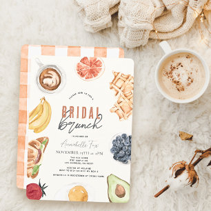 Waffeln Kaffee Früchte Aquarell Braut-Brunch Einladung