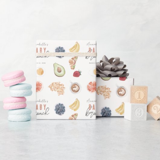 Waffeln Kaffee Früchte Wasserfarbe Baby Brunch Geschenkpapier (Babyparty)