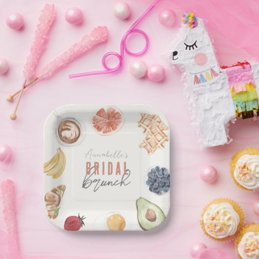 Waffeln Kaffee Obst Wasserfarbe Bridal Brunch Pappteller (Party)