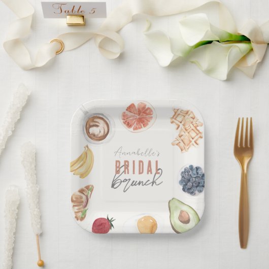 Waffeln Kaffee Obst Wasserfarbe Bridal Brunch Pappteller (Hochzeit)