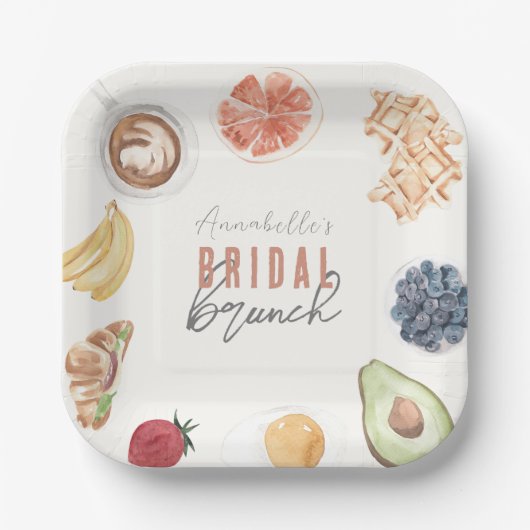 Waffeln Kaffee Obst Wasserfarbe Bridal Brunch Pappteller (Vorderseite)