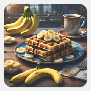 Waffeln mit Bananen Quadratischer Aufkleber