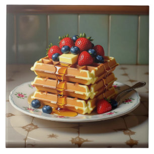 Waffeln mit Erdbeeren und Blaubeeren Fliese