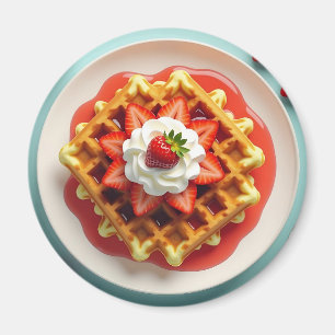 Waffeln und Erdbeeren mit geschlüpfter Creme Magnet