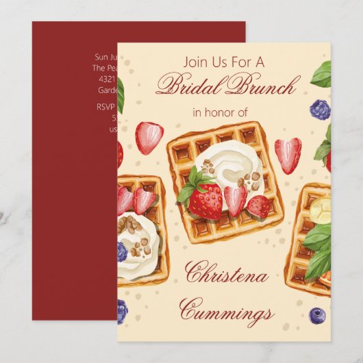 Waffeln & Wünsche Hochzeitsbrunch Einladung (Vorne/Hinten)