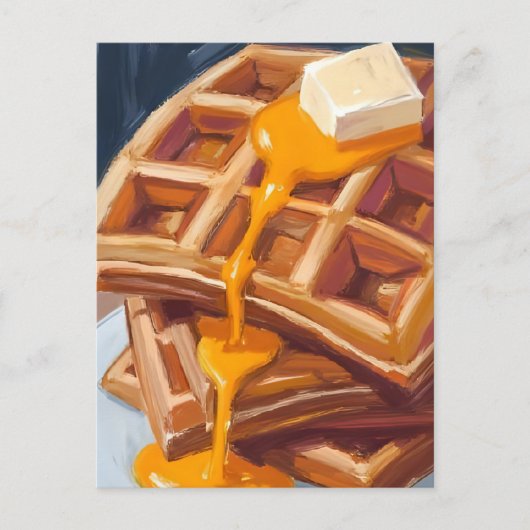 Waffelsirup Frühstück Aquarellmalerei Postkarte (Vorderseite)