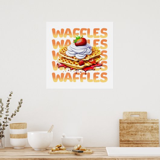 Waffelstapel aus Erdbeeren Poster (Küche)