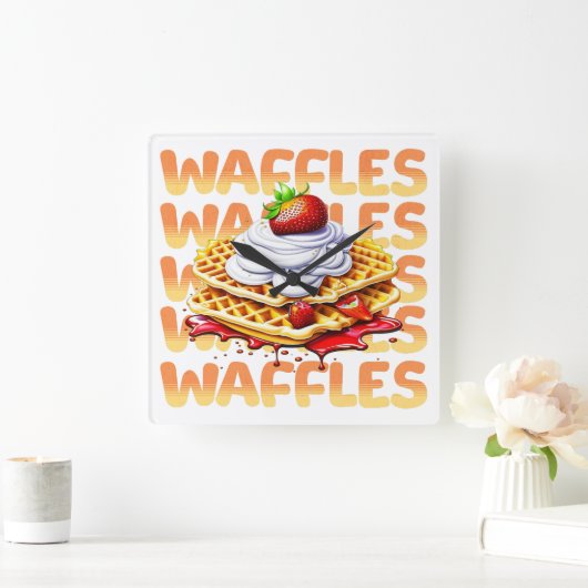 Waffelstapel aus Erdbeeren Quadratische Wanduhr (Zuhause)
