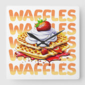 Waffelstapel aus Erdbeeren Quadratische Wanduhr (Vorderseite)