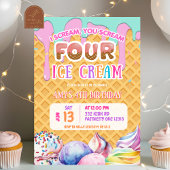 Waffeluntergrund Tropfende rosa Eiscreme Geburtsta Einladung