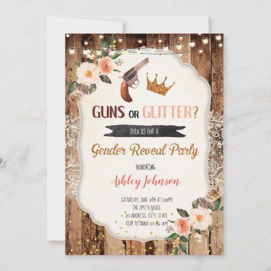 Waffen oder Glitzer-Geschlecht: Einladung auf Kart (Vorderseite)