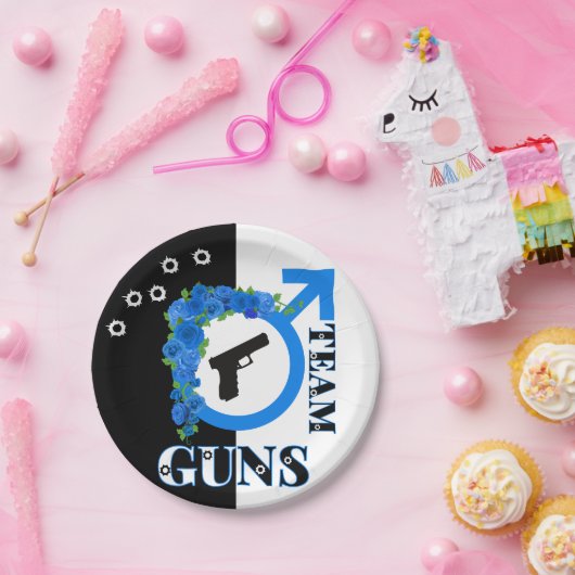 Waffen oder Rose Gender Reveal Blue Team GUNS Pappteller (Party)