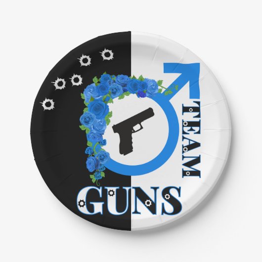 Waffen oder Rose Gender Reveal Blue Team GUNS Pappteller (Vorderseite)