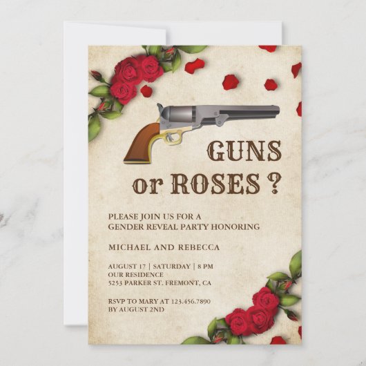 Waffen oder Rose Party Einladung (Vorderseite)