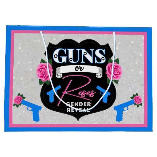 Waffen oder Rose rosa und blau | Geschlechtsankünd Große Geschenktüte (Rückseite)