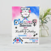 Waffen oder Rose Rosa und Blaues Geschlecht Einladung (Stehend Vorderseite)