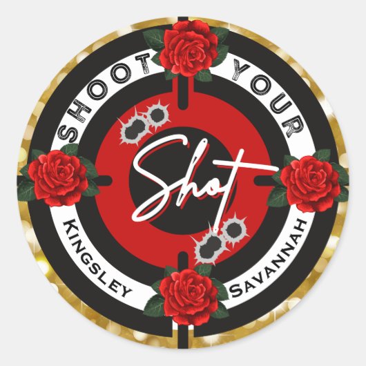 Waffen oder Rose | Shoot your Shot Gender Reveal Runder Aufkleber (Vorderseite)