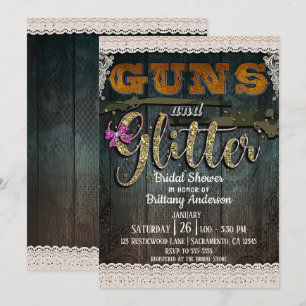 WAFFEN UND GLITZER Holzspitze Rustikale Bridal Sho Einladung