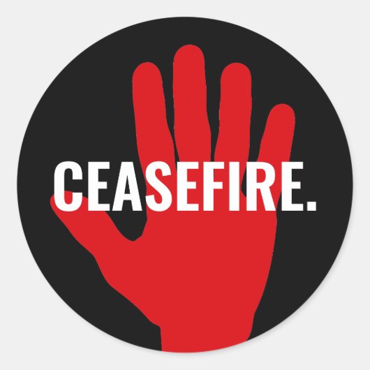 Waffenruhe Schwarz-weißer Text mit roter Hand: fet Runder Aufkleber (Vorderseite)