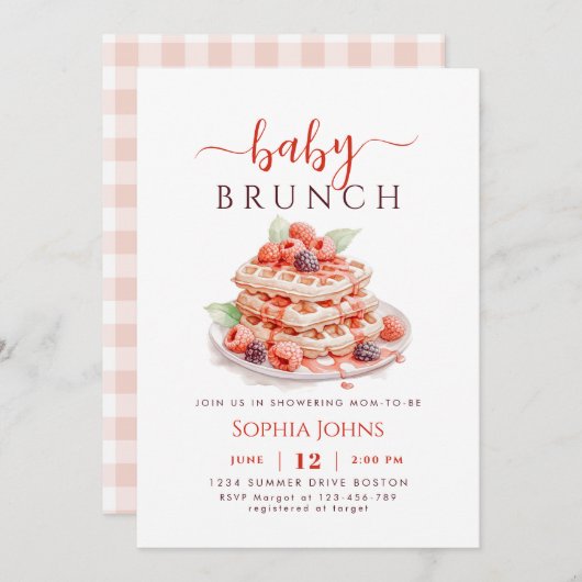 Waffle Gingham Baby Breakfast Brunch Babydusche Einladung (Vorne/Hinten)