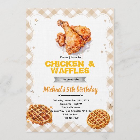 Waffles and chicken party Invitation Einladung (Vorderseite)
