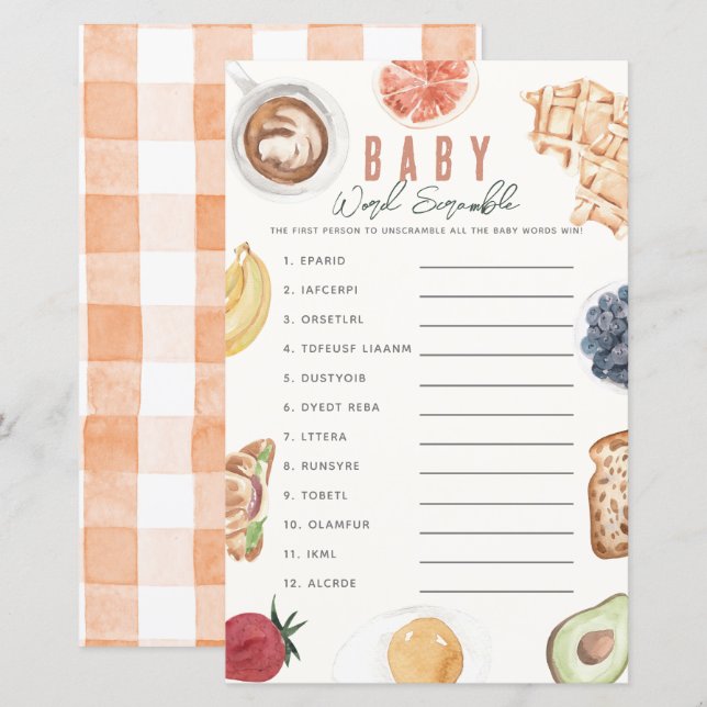 Waffles Coffee Fruits Brunch Baby Word Scramble (Vorne/Hinten)