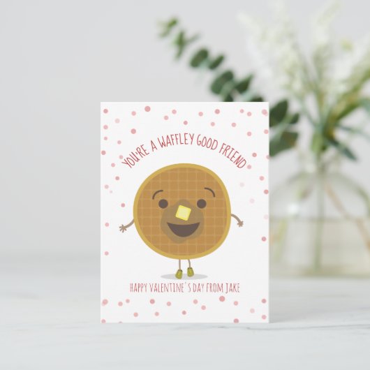 Waffley Good Friend Waffle Kid Classroom Valentine Postkarte (Stehend Vorderseite)