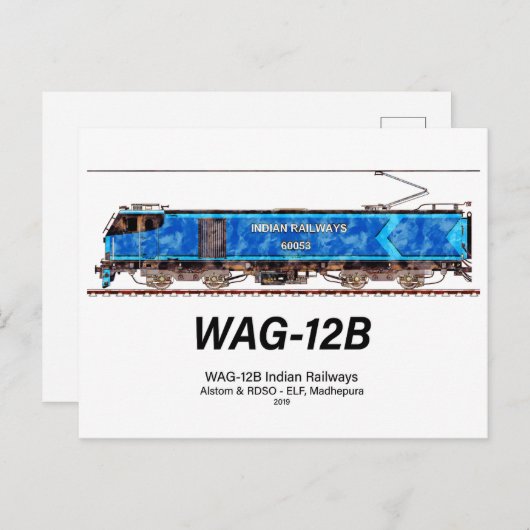 WAG-12B Lokomotive. Güterzug der indischen Eisenba Postkarte (Vorne/Hinten)