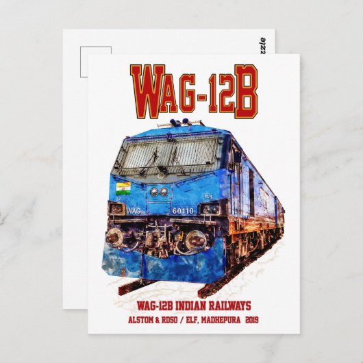 WAG-12B Lokomotive. Güterzug der indischen Eisenba Postkarte (Vorne/Hinten)