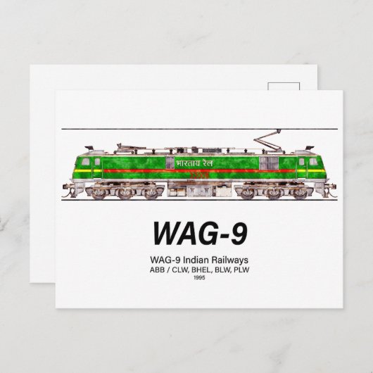 WAG-9 Lokomotive. Güterzug der indischen Eisenbahn Postkarte (Vorne/Hinten)