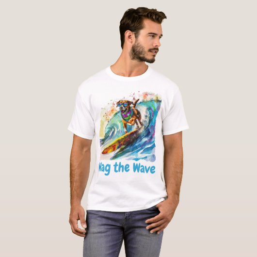 Wag the Wave - surfing Dog Summer Beach Vibes T-Shirt (Vorne ganz)