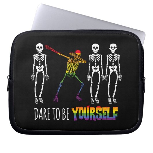 Wage, du selbst Halloween Dabbing Skelett zu sein Laptopschutzhülle (Vorderseite)