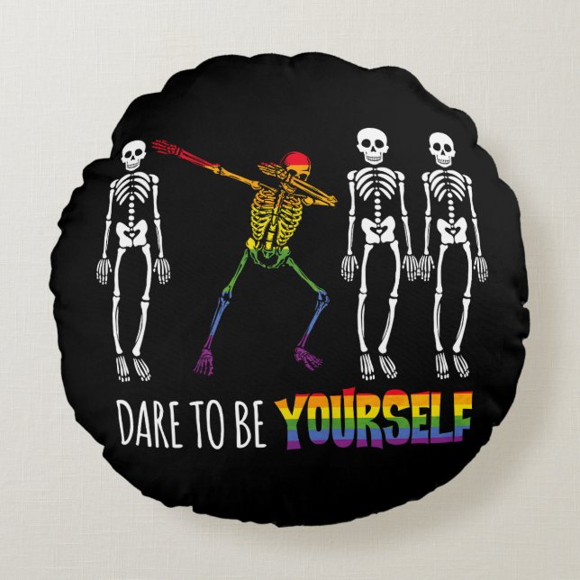 Wage, du selbst Halloween Dabbing Skelett zu sein Rundes Kissen (Vorderseite)