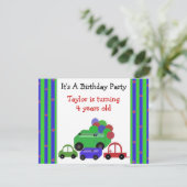 Wagen, Autos und Ballons Einladung zum Geburtstag (Stehend Vorderseite)