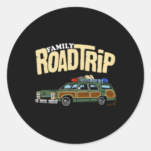 Wagen für den Familienurlaub Road Trip Green Stati Runder Aufkleber