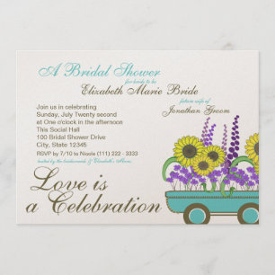 Wagen voll mit Blume Brautparty Einladung