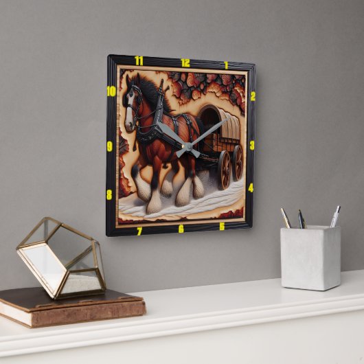 Wagenpfad: Personalisiertes Holzkohlengrill Quadratische Wanduhr (Büro)