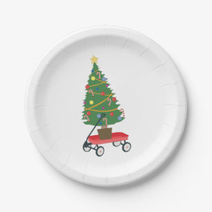 Wagon Christmas Tree Pappteller