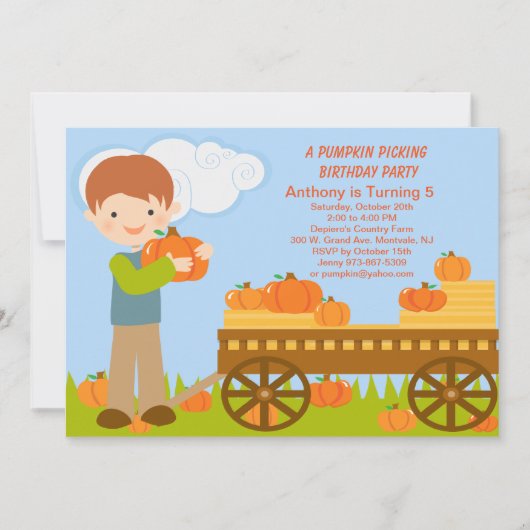 Wagon Pumpkin Picking Geburtstagsparty Einladung (Vorderseite)