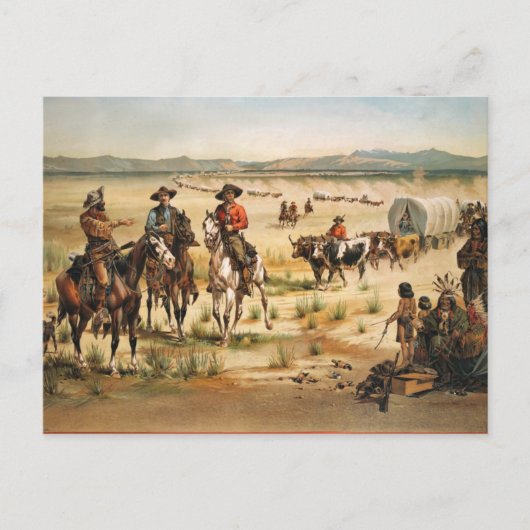Wagon Train Vintage-Gemälde Postkarte (Vorderseite)