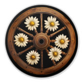 Wagon Wheel White Daisies Rustic Keramikknauf (Vorderseite)