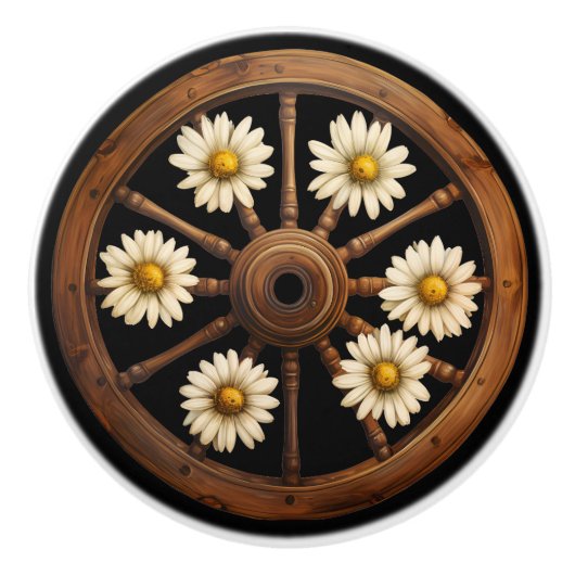 Wagon Wheel White Daisies Rustic Keramikknauf (Vorderseite)