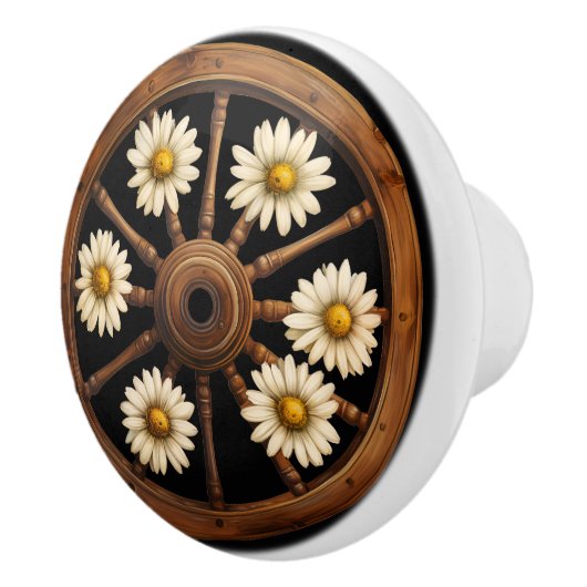 Wagon Wheel White Daisies Rustic Keramikknauf (Rechts)
