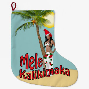 Wahine Button-oben Mele Kalikimaka Großer Weihnachtsstrumpf