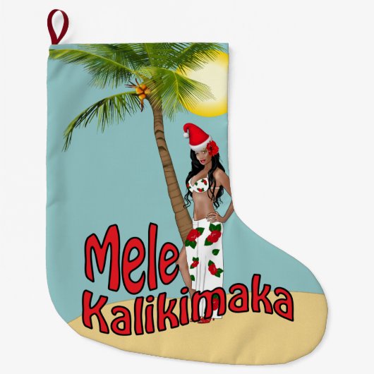 Wahine Button-oben Mele Kalikimaka Großer Weihnachtsstrumpf (Vorderseite)