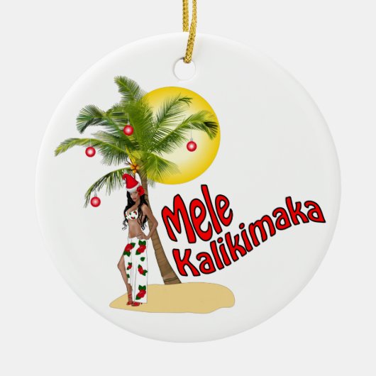 Wahine Button-oben Mele Kalikimaka Keramikornament (Vorne)