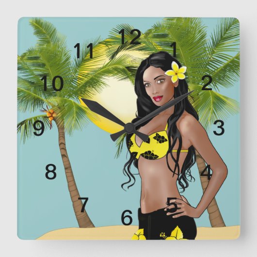 Wahine Button-up Wall Clock Day Square Quadratische Wanduhr (Vorderseite)