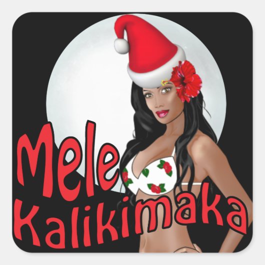 Wahine Pinup Mele Kalikimaka Weihnachtskleber 2 Quadratischer Aufkleber (Vorderseite)