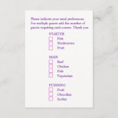 Wahl der Hochzeitsmahlzeiten lila Panik Begleitkarte (Rückseite)