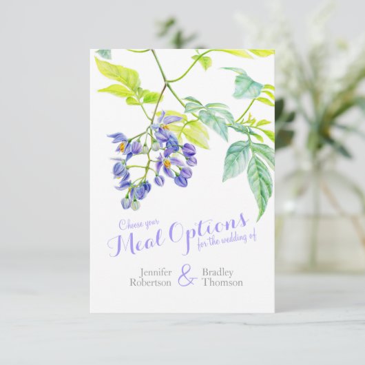 Wahl des Hochzeitsmahles lila florale Antwortkarte RSVP Karte (Stehend Vorderseite)